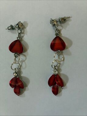 Vintage Red /white crystal Drop Dangle  Earrings